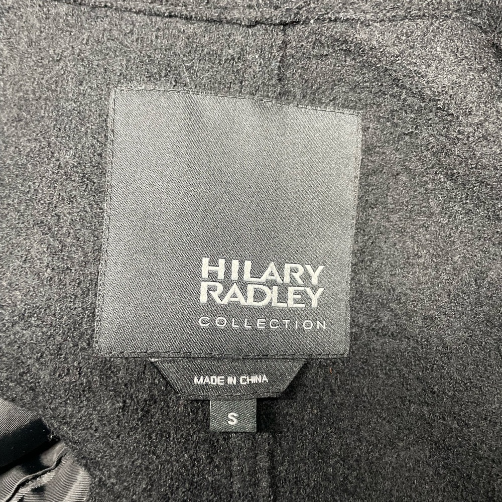 Hilary Radley 100% Boiled Wool A Line Pea Coat with Leather Trim Detail Black - Picture 4 of 12